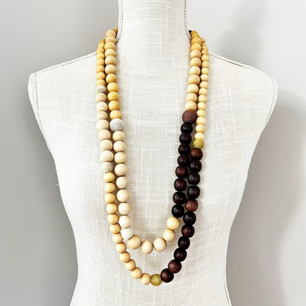 NEW Chico's Wood Bead Layered Necklace